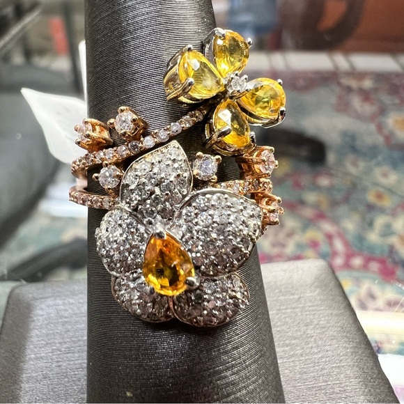 14k Rose Gold Diamond & Yellow Sapphire Ring - Picture 8 of 10